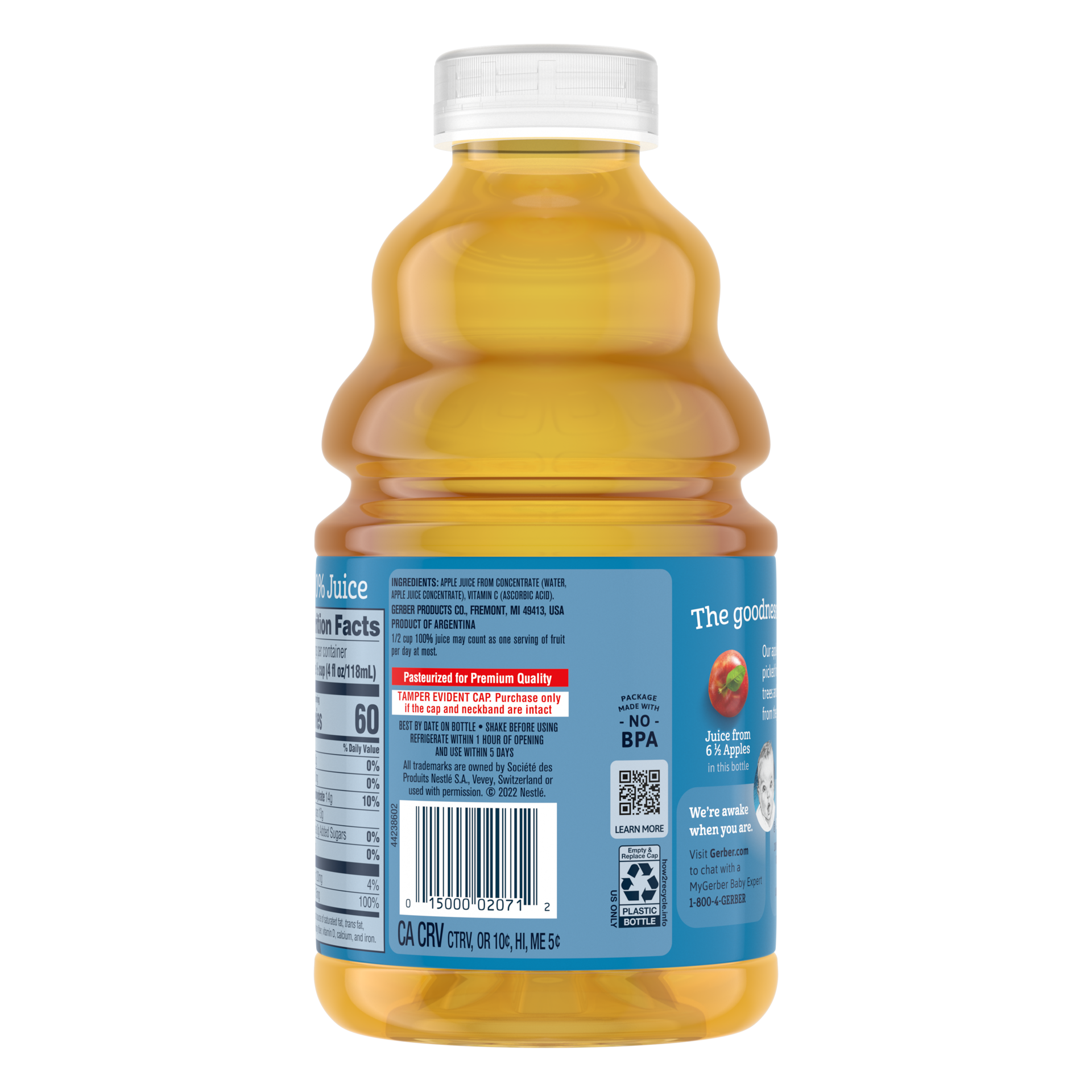 slide 3 of 5, Gerber Toddler Food, Apple Juice, 32 fl oz Bottle, 32 fl oz
