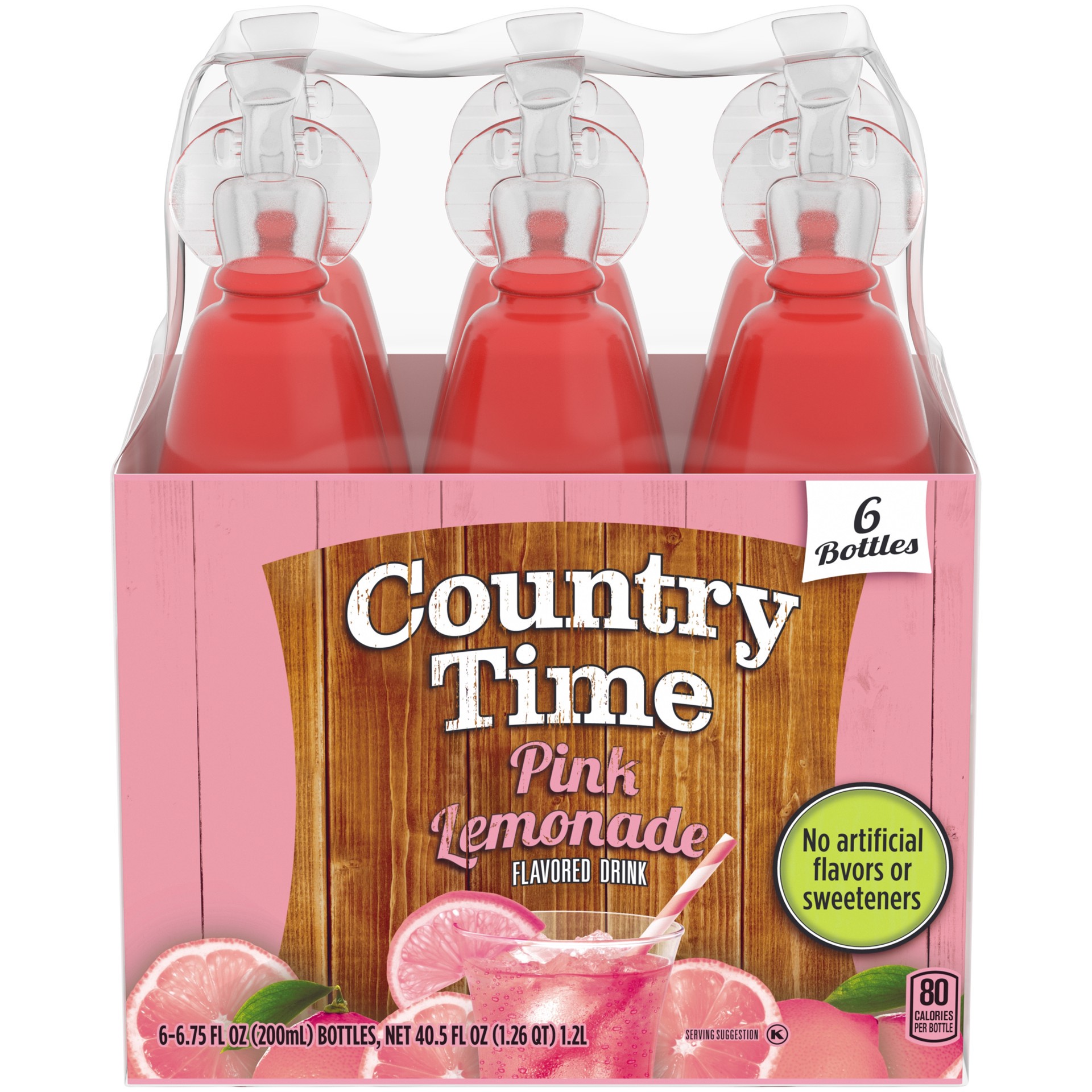 slide 1 of 10, Country Time Pink Lemonade Naturally Flavored Drink, 6 ct Pack, 6.75 fl oz Bottles, 6 ct