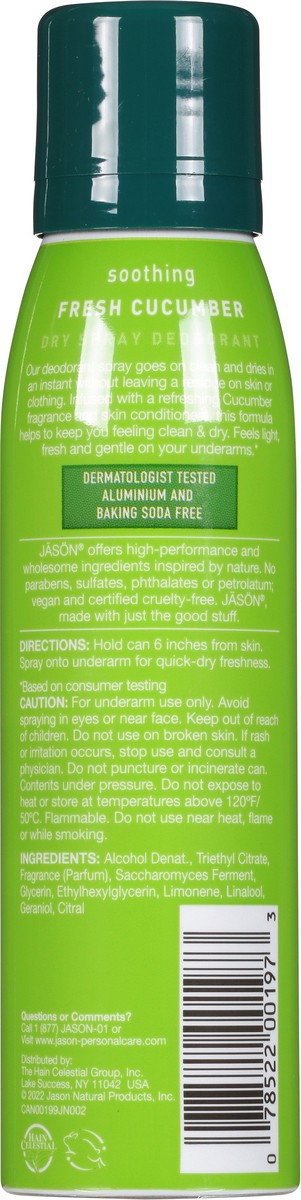 slide 3 of 7, Jason Soothing Dry Spray Fresh Cucumber Deodorant 3.2 oz, 3.2 oz