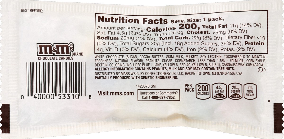 slide 4 of 6, M&M'S Peanut White Chocolate Candy 1.36-Oz Pouch, 1.36 oz