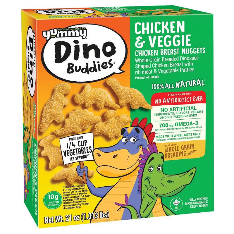 slide 2 of 4, Yummy Chicken & Veggie Dinosaur-Shaped Chicken Breast Nuggets, 21 oz, 21 oz