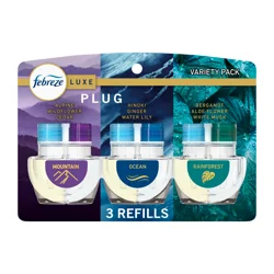 Febreze Plug Luxe Mountain/Ocean/Rainforest Scented Oil Refills Variety Pack 3 - 0.87 fl oz Each