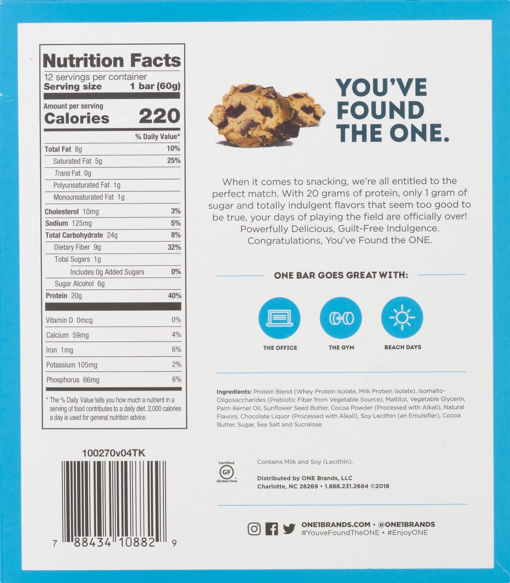 slide 5 of 11, One Chocolate Chip Cookie Dough Flavored Protein Bar 12 - 2.12 oz Bars, 12 ct