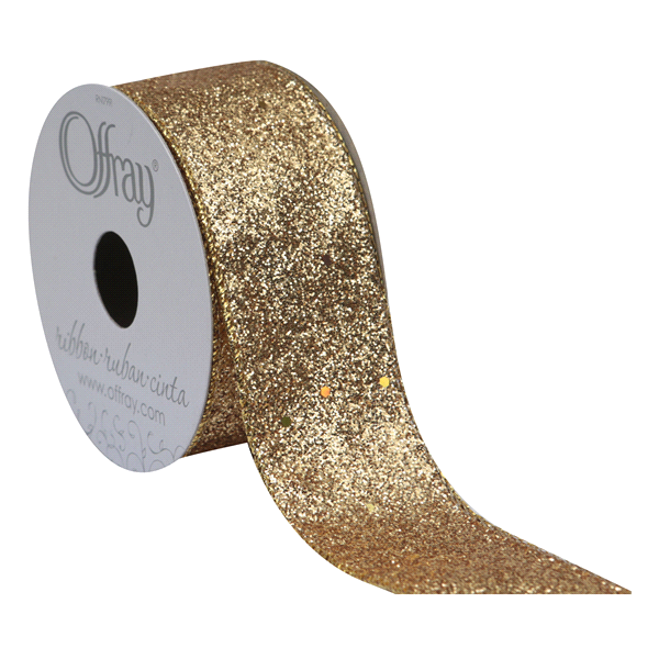 slide 1 of 1, Offray Ribbon Wglitterie Gold 1.5X, 9 ft