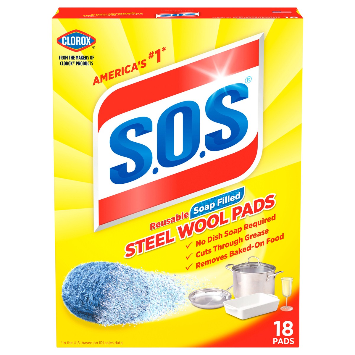 slide 3 of 14, S.o.s. Reusable Soap Filled Steel Wool Pads, 18 ct