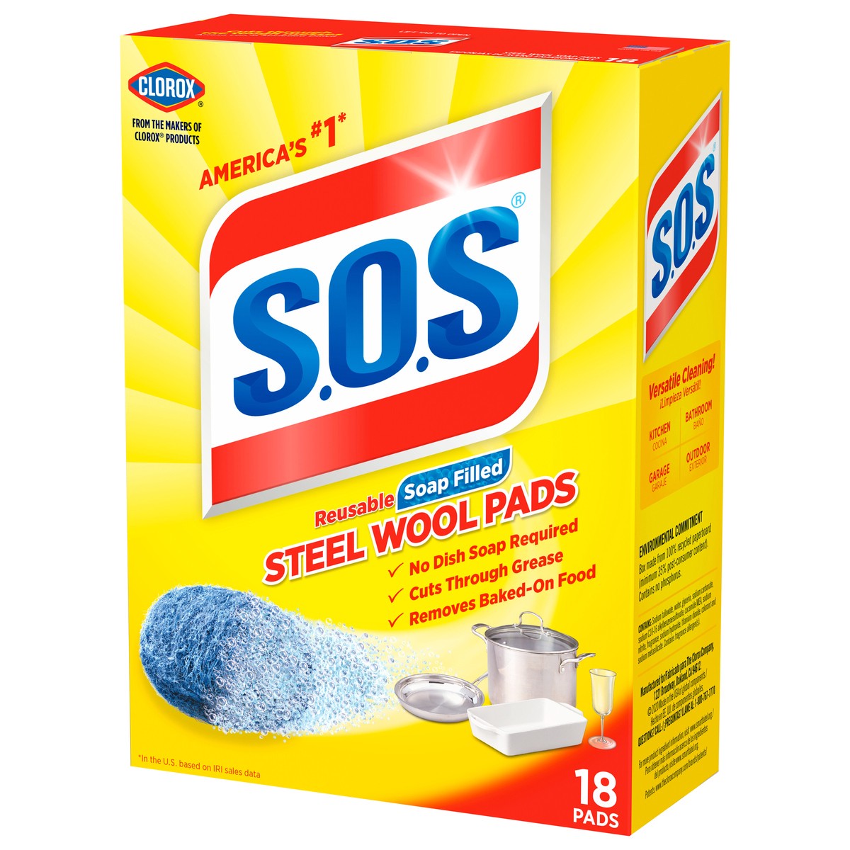 slide 7 of 14, S.o.s. Reusable Soap Filled Steel Wool Pads, 18 ct