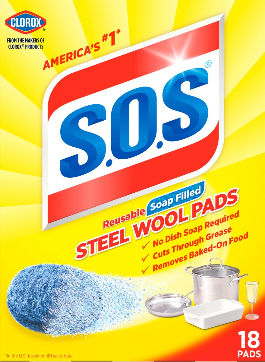 slide 8 of 14, S.o.s. Reusable Soap Filled Steel Wool Pads, 18 ct