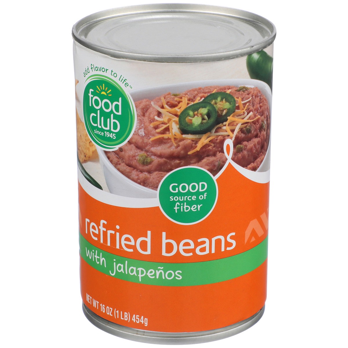 slide 3 of 9, Food Club Refried Beans With Jalapenos, 16 oz