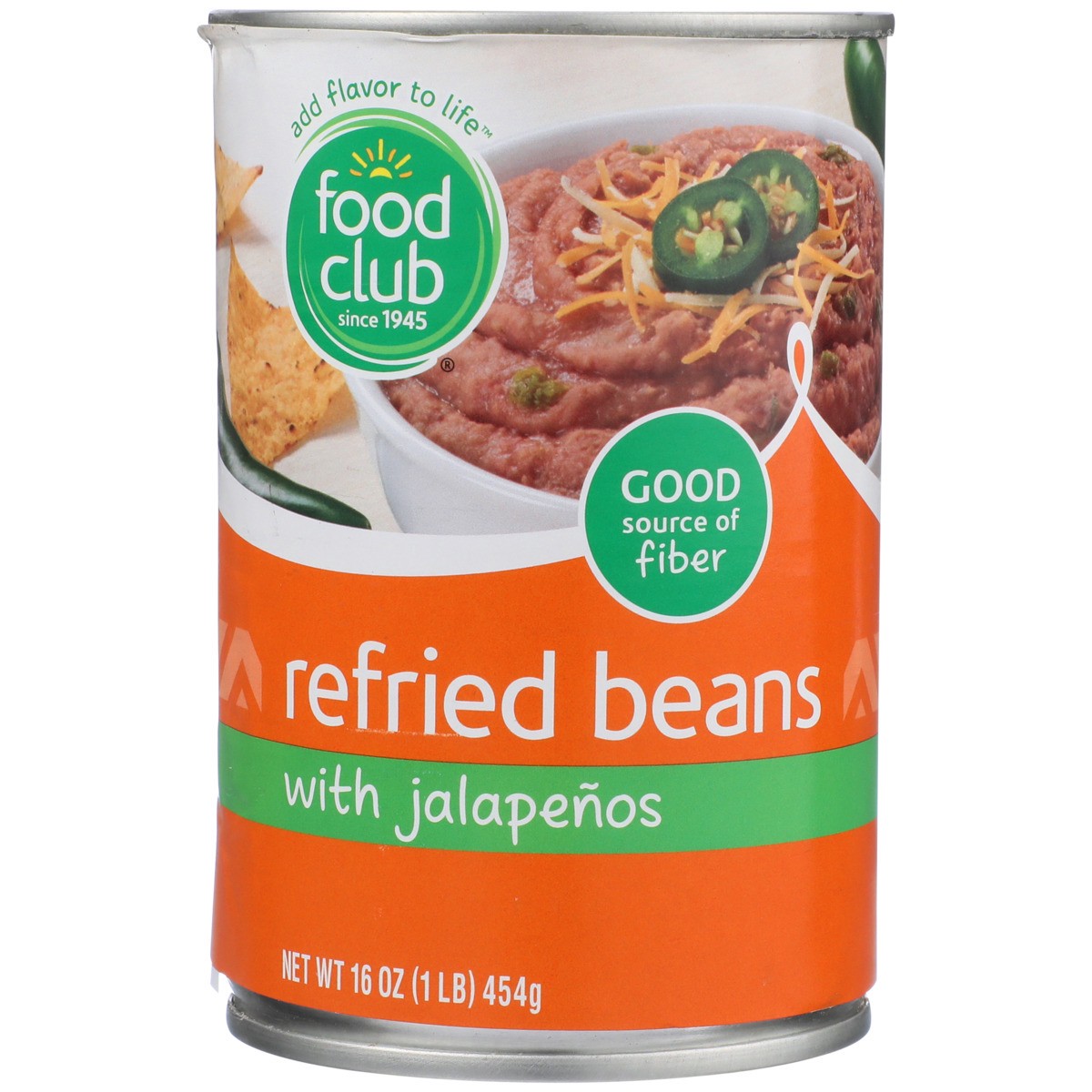 slide 8 of 9, Food Club Refried Beans With Jalapenos, 16 oz