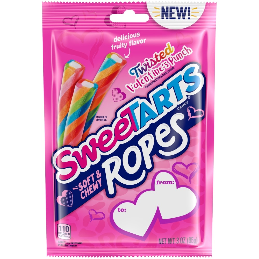 slide 1 of 3, SweeTARTS Soft & Chewy Valentine Ropes Candy, 3 oz