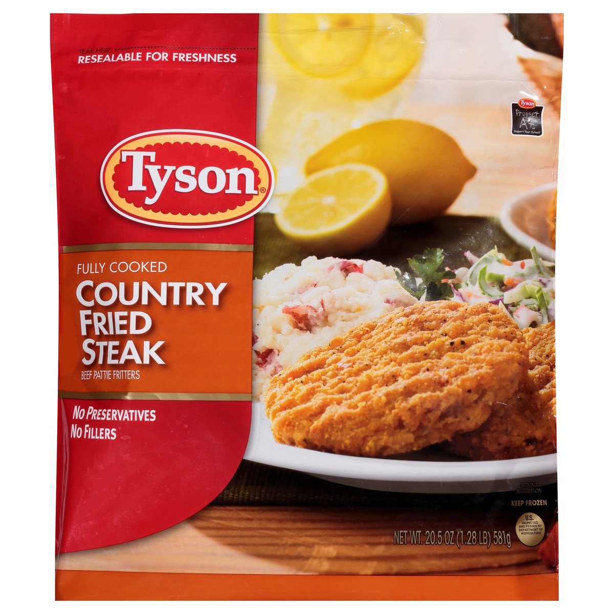 slide 1 of 7, Tyson Fully Cooked Country Fried Steak Patties, 20.5 oz. (Frozen), 581.16 g