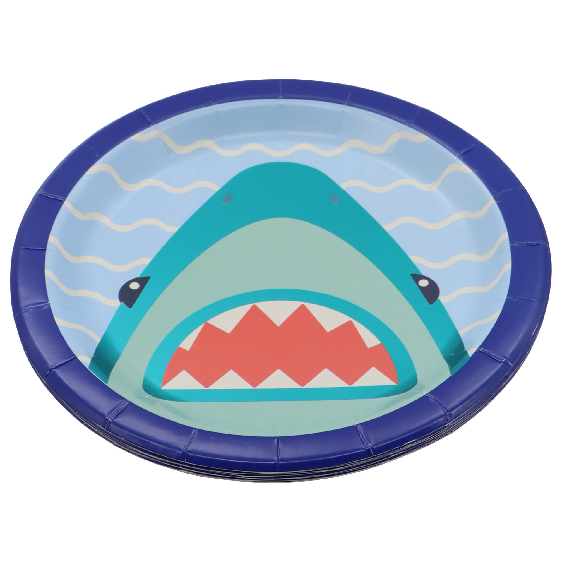 slide 2 of 2, 7" Blue Foil Shark Snack Plates, 8ct. By Celebrate It, 8 ct