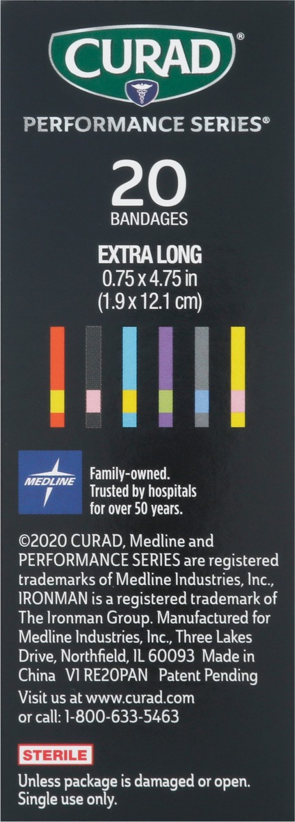 slide 9 of 11, Curad Performance Series Extra Long Antibacterial Bandages 20 ea, 20 ct