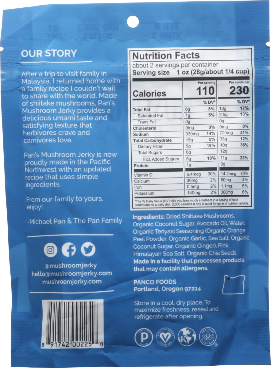 slide 7 of 13, Pan's Teriyaki Mushroom Jerky 2.2 oz, 2.2 oz