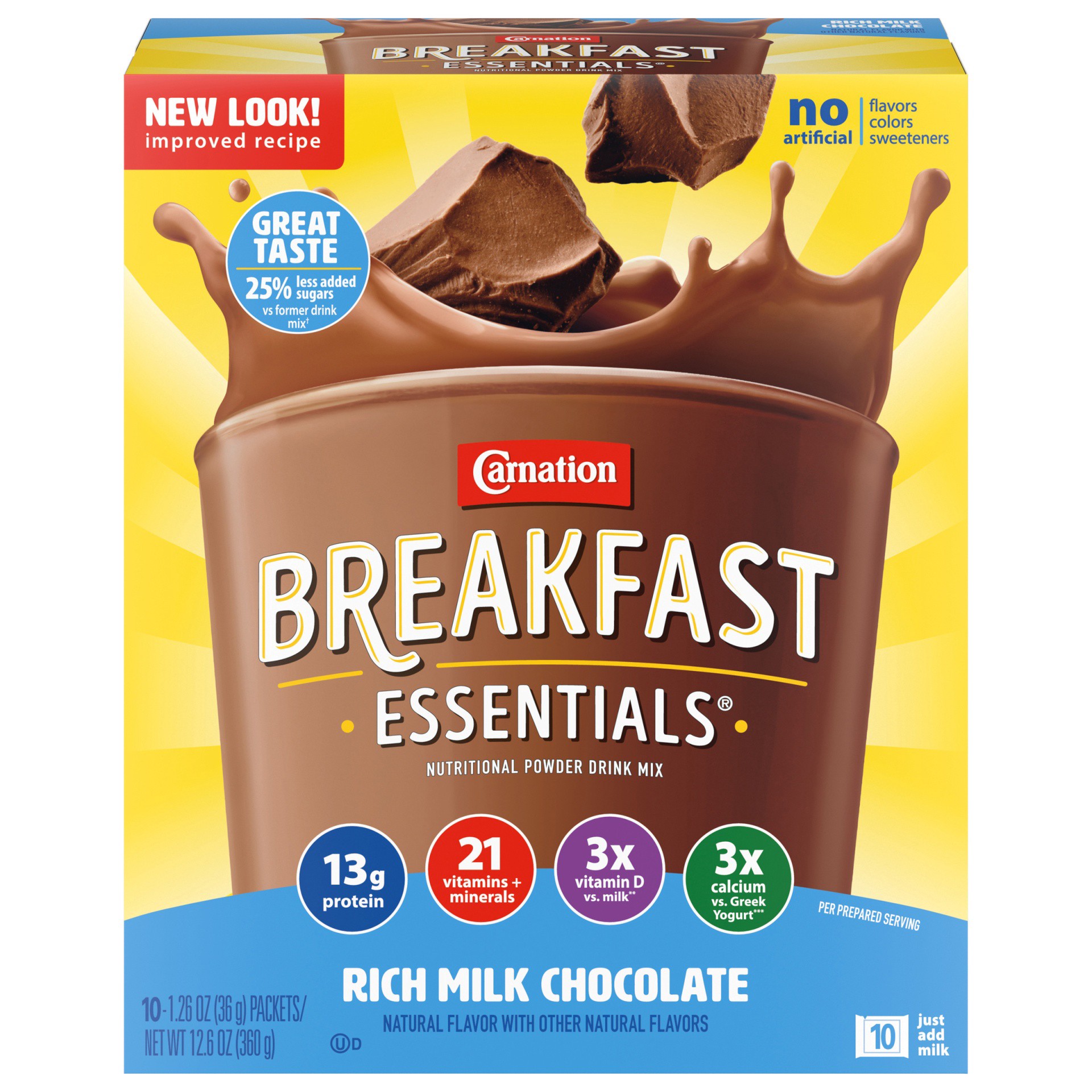 slide 1 of 5, Carnation Breakfast Essentials Nutritional Powder Drink Mix, Rich Milk Chocolate, 10 - 36 g Packets, 