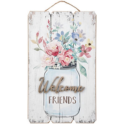 slide 1 of 1, Destination Holiday Floral Welcome Friends Jar Spring Wall Decor, 1 ct