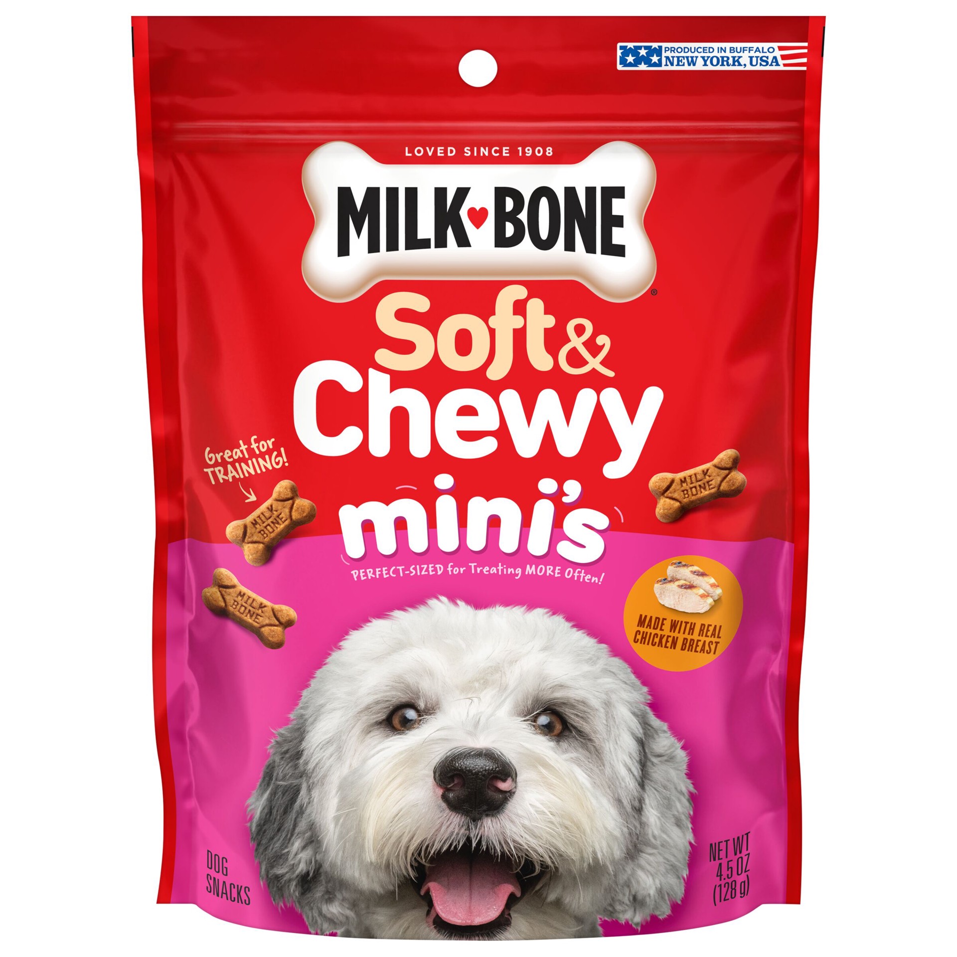 slide 1 of 1, Milk-Bone Soft & Chewy Mini’s Dog Treats Made With Real Chicken, 4.5 Oz., 4.50 oz