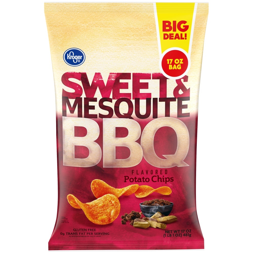 slide 1 of 1, Kroger Sweet & Mesquite Bbq Flavored Potato Chips Party Size, 17 oz