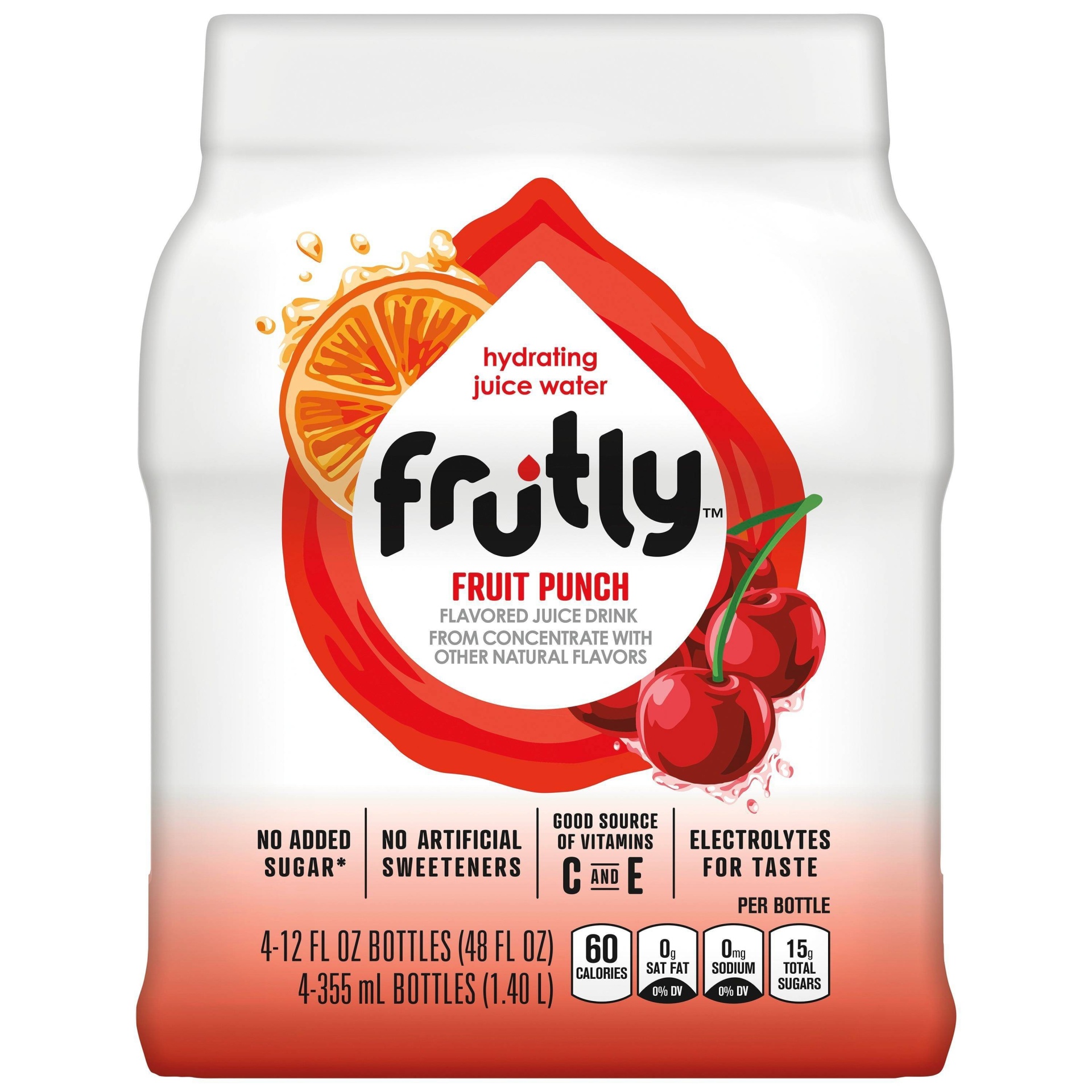 slide 1 of 1, Frutly Hydrating Juice Water Fruit Punch Flavored 12 Fl Oz 4 Count Bottle, 48 oz