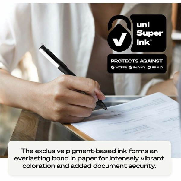 slide 9 of 9, uni-ball Rollerball Pens, Micro Point, 0.5 Mm, 80% Recycled, Black Barrel, Black Ink, Pack Of 12 Pens, 12 ct