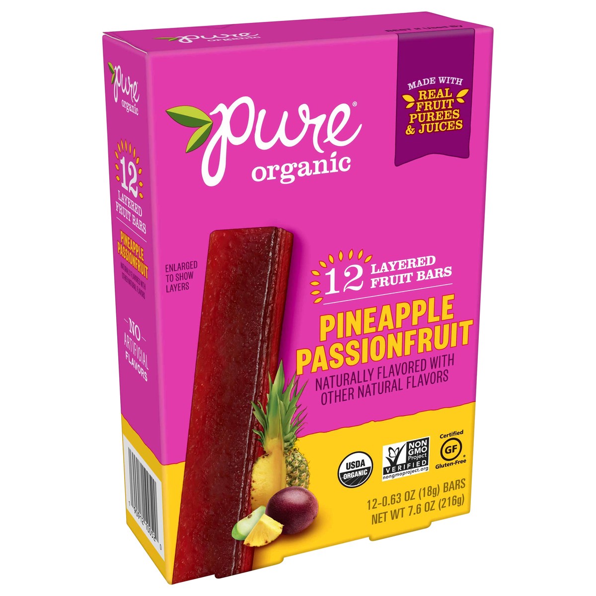 slide 2 of 10, Pure Organic Pineapple Passionfruit Layered Fruit Bars, 7.6 oz, 12 ct