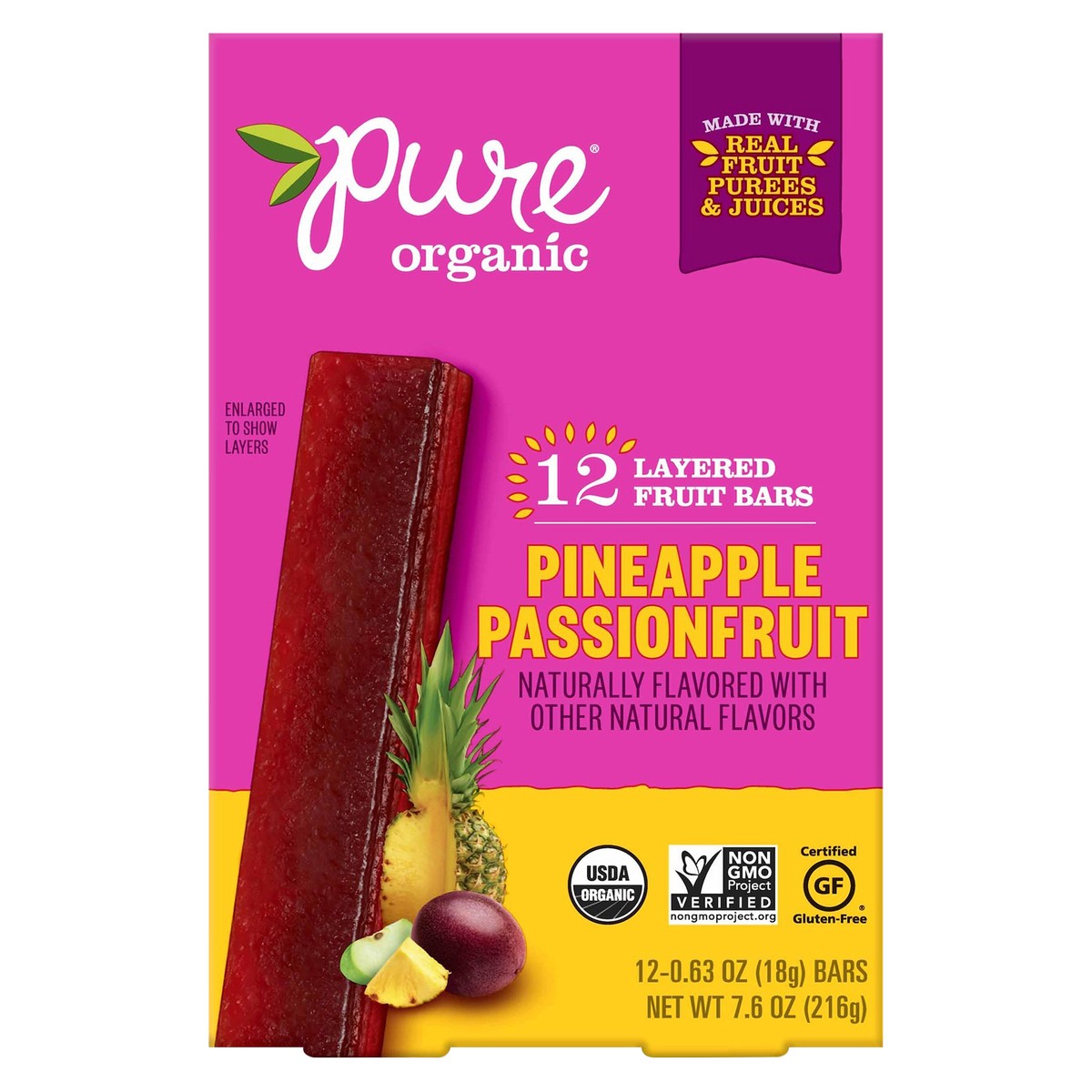 slide 10 of 10, Pure Organic Pineapple Passionfruit Layered Fruit Bars, 7.6 oz, 12 ct