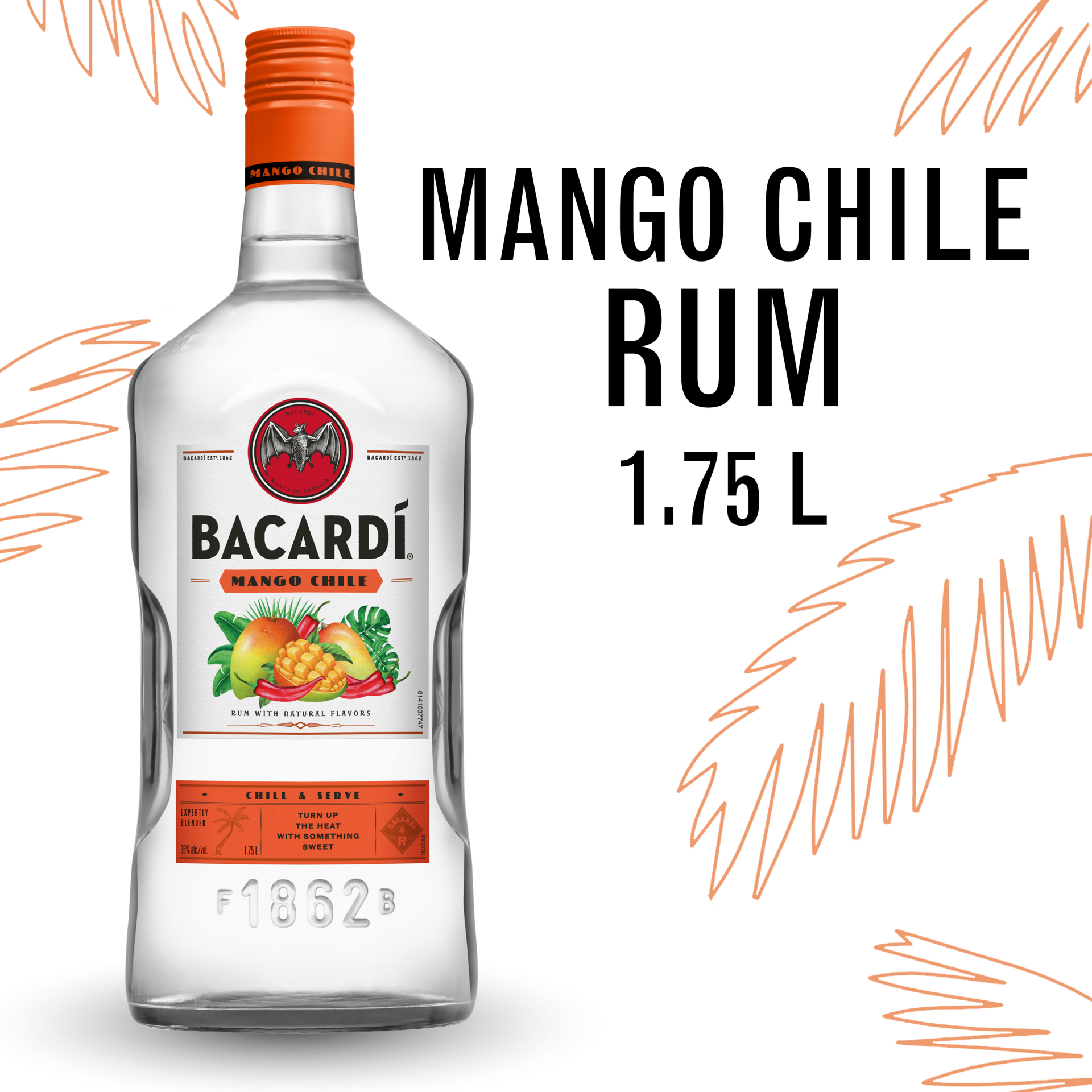 slide 4 of 5, Bacardí Bacardi Mango Chile 35% 175Cl/1.75L, 1.75 liter