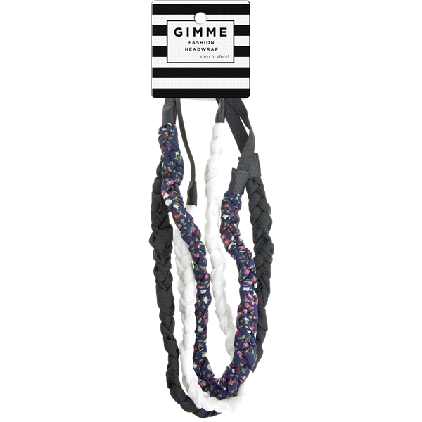 slide 1 of 1, gimMe Adult Braided Chiffon Headwraps, Black, White & Flower, 3 ct