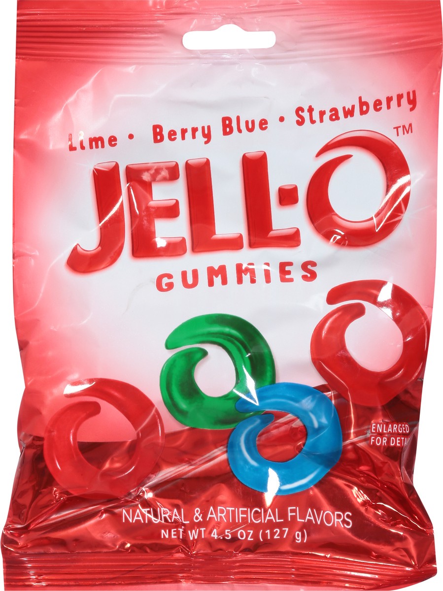 slide 6 of 9, Jell-O Lime/Berry Blue/Strawberry Gummies 4.5 oz, 4.5 oz
