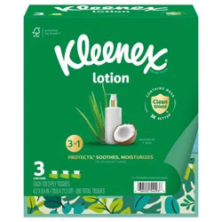 Kleenex Lotion Facial Tissues with Coconut Oil, 3 Flat Boxes, 120 Tissues Per Box, 3-Ply