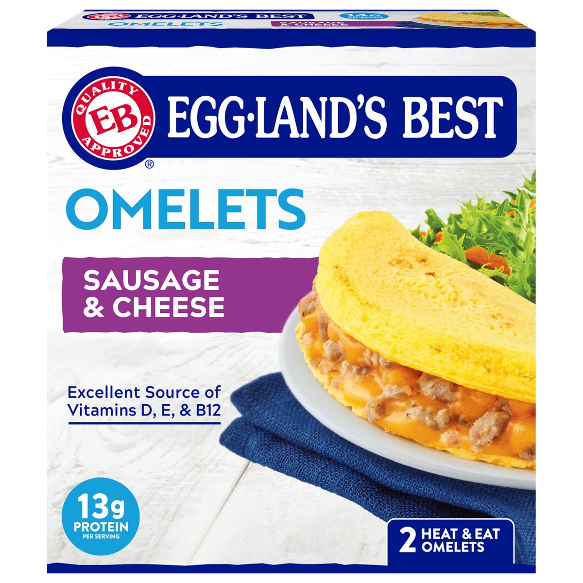 slide 1 of 9, Eggland's Best Sausage & Cheese Frozen Omelet, 2 count, 2 ct