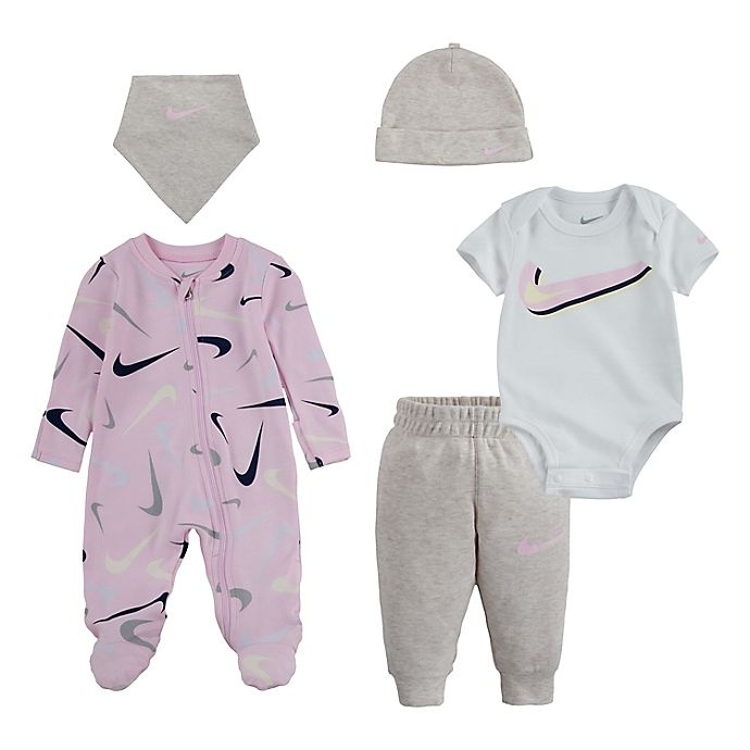 slide 1 of 6, Nike Newborn Swooshfetti Parade Layette Set - Yellow/Pink, 5 ct