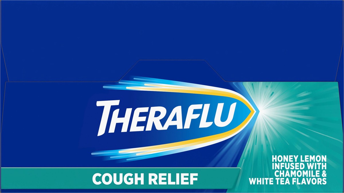 slide 7 of 10, Theraflu Cough Relief, Honey Lemon Infused with Chamomile and White Tea Flavors Cough Medicine for Adults - 6 Powder Packets, 6 ct