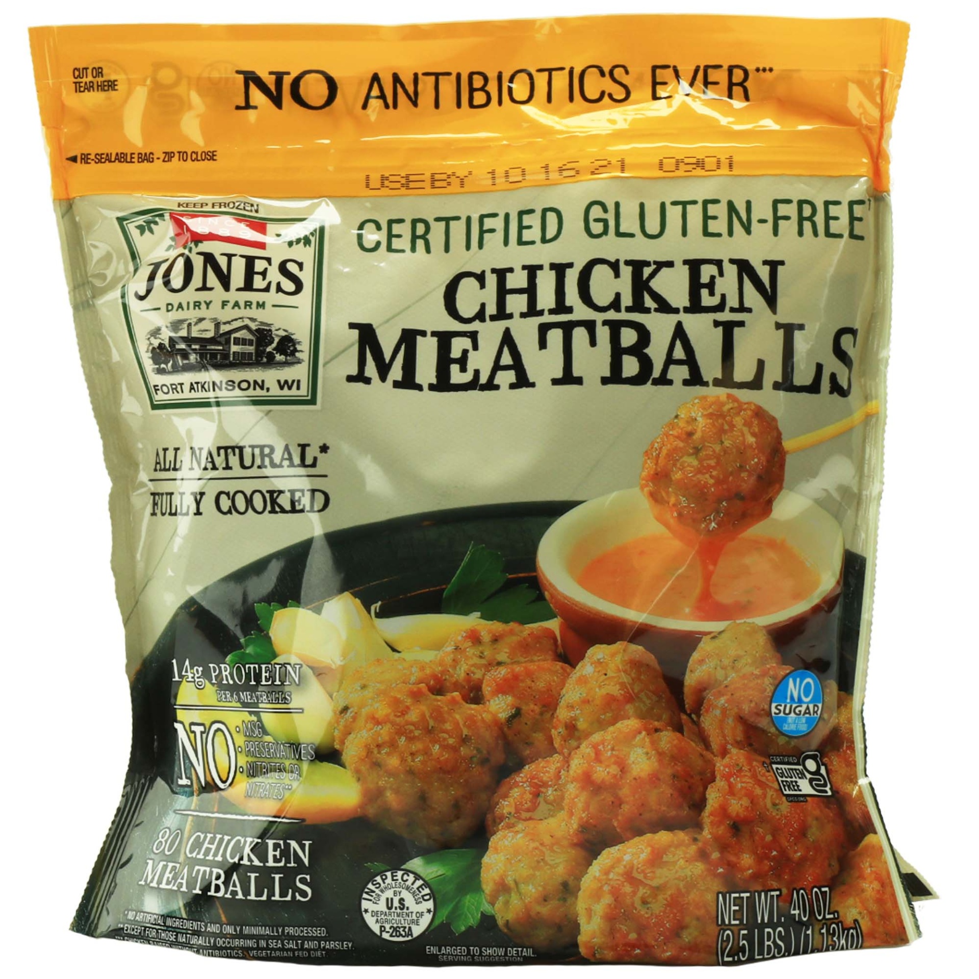 slide 1 of 1, Jones Dairy Farm ABF Chicken Meatballs, 2.5 lb