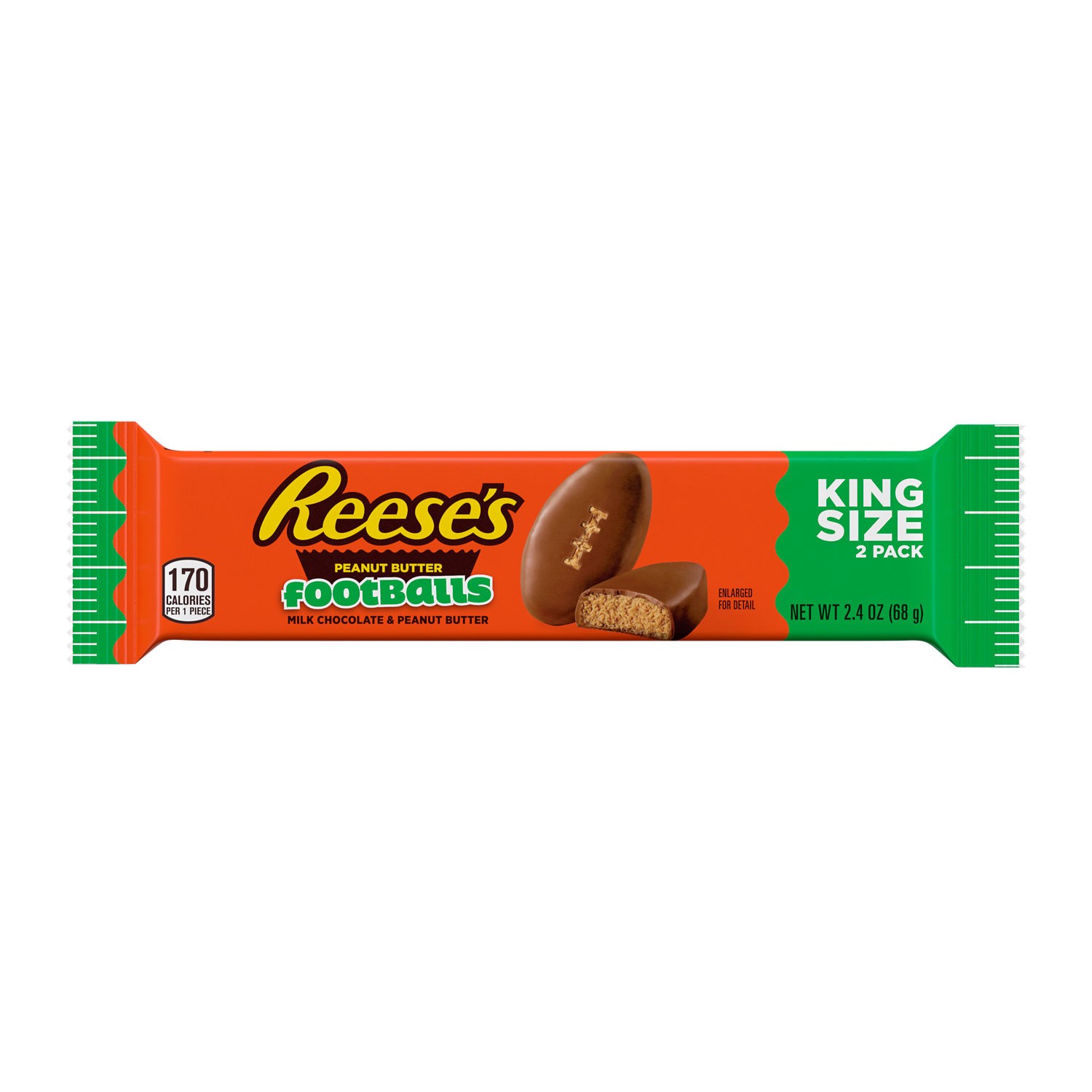 slide 1 of 8, Reese's Milk Chocolate King Size Peanut Butter Footballs, Candy Pack, 2.4 oz, 2.4 oz