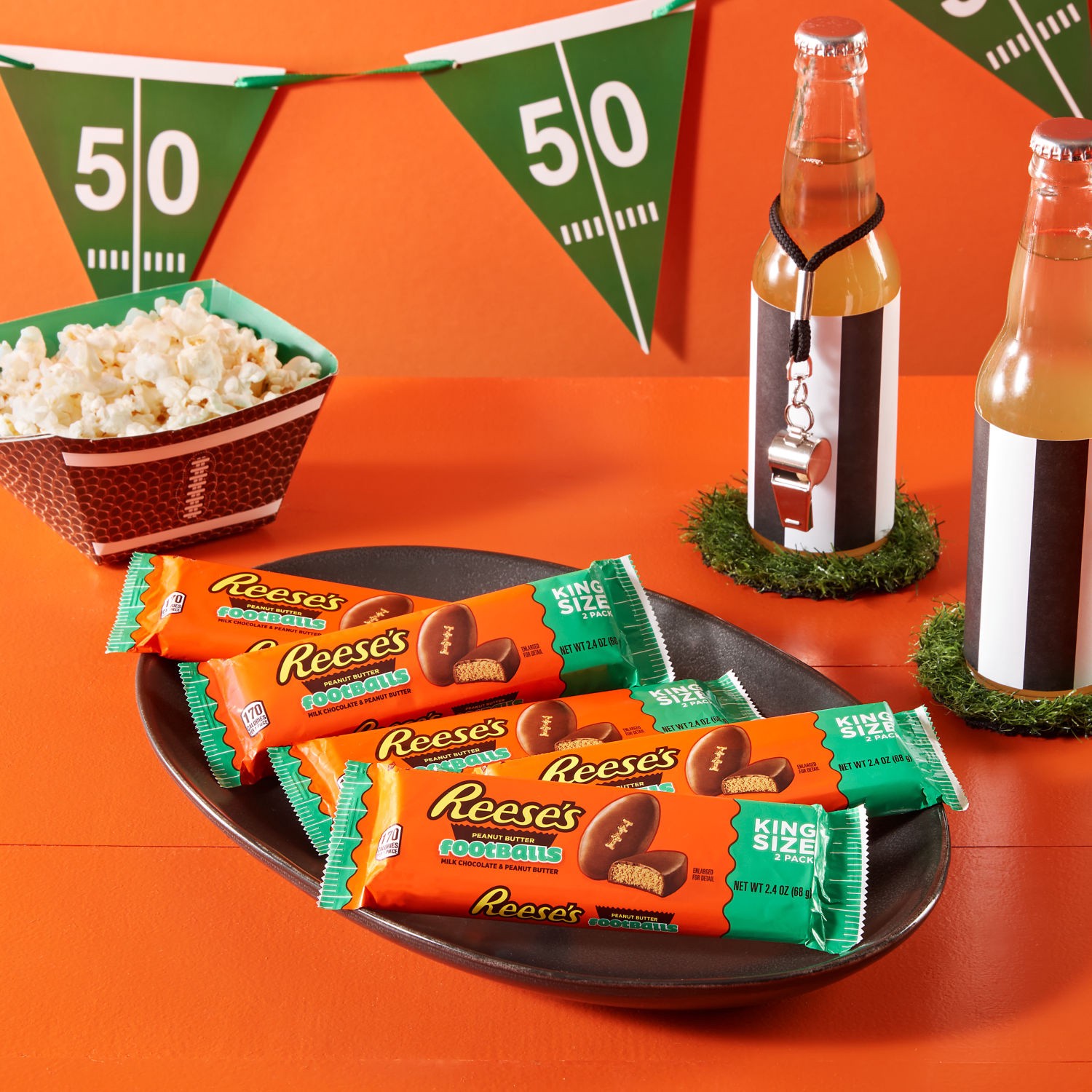 slide 7 of 8, Reese's Milk Chocolate King Size Peanut Butter Footballs, Candy Pack, 2.4 oz, 2.4 oz