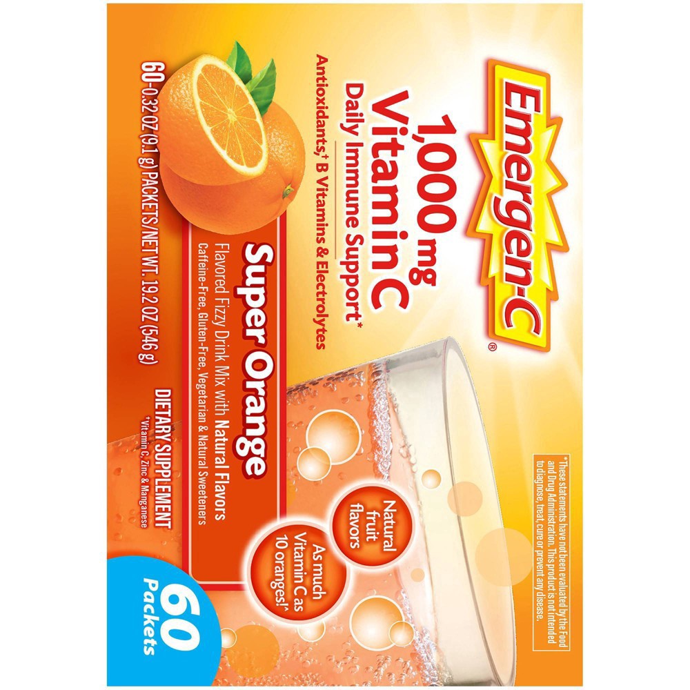 slide 4 of 15, Emergen-C 1,000 mg Super Orange Vitamin C 60 ea, 60 ct