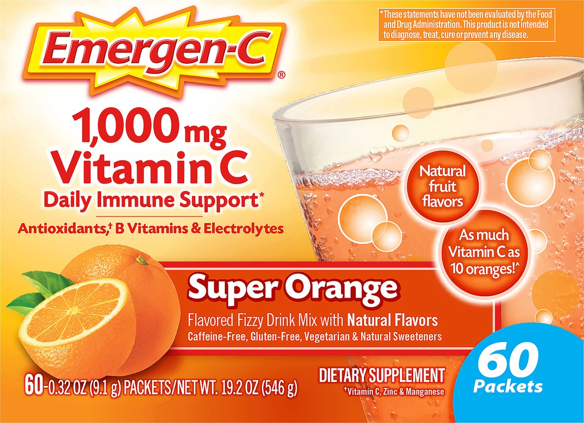 slide 1 of 15, Emergen-C 1,000 mg Super Orange Vitamin C 60 ea, 60 ct