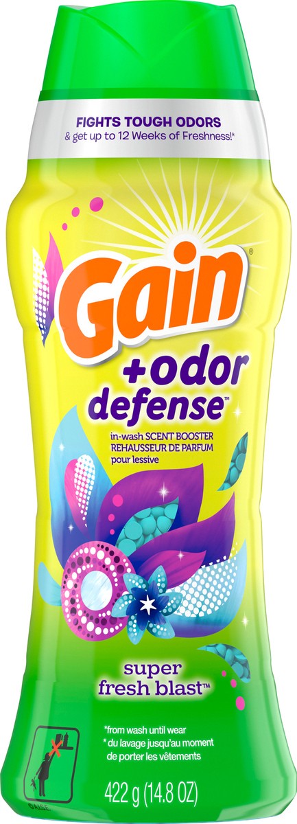 slide 3 of 5, Gain + Odor Defense In-Wash Scent Booster, Super Fresh Blast Scent, 14.8 oz, HE Compatible, 14.8 oz