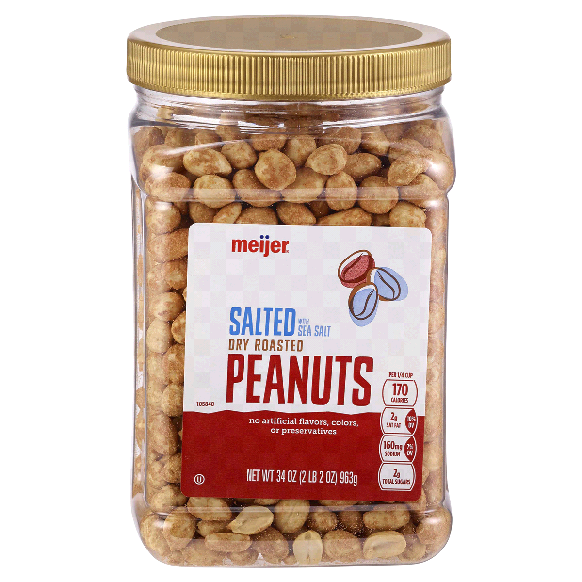 slide 1 of 2, Meijer Salted Dry Roasted Peanuts, 34.5 oz