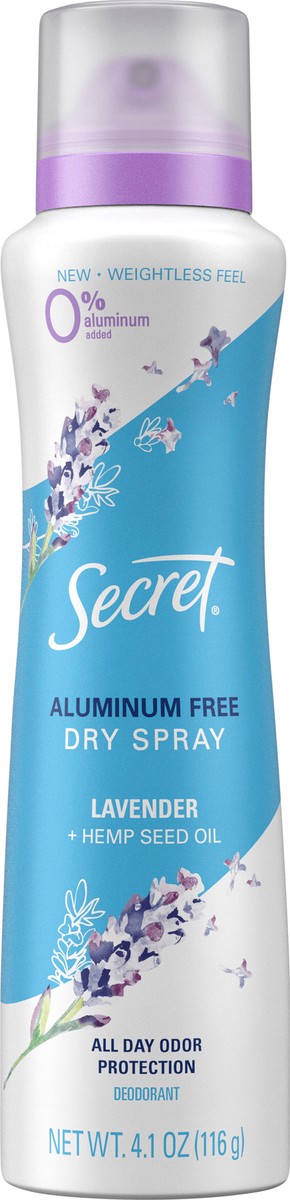 slide 3 of 3, Secret Dry Spray Aluminum Free Deodorant, Lavender and Hemp Seed Oil, 4.1oz., 4.1 oz