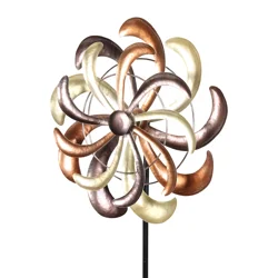 ROOM & RETREAT 18 Inch Colorful Bronze Tones Pinwheel Garden Stake W Double Spinner