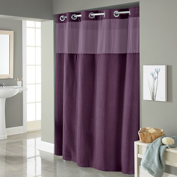 slide 1 of 1, Hookless Waffle Stall Fabric Shower Curtain - Purple, 54 in x 80 in