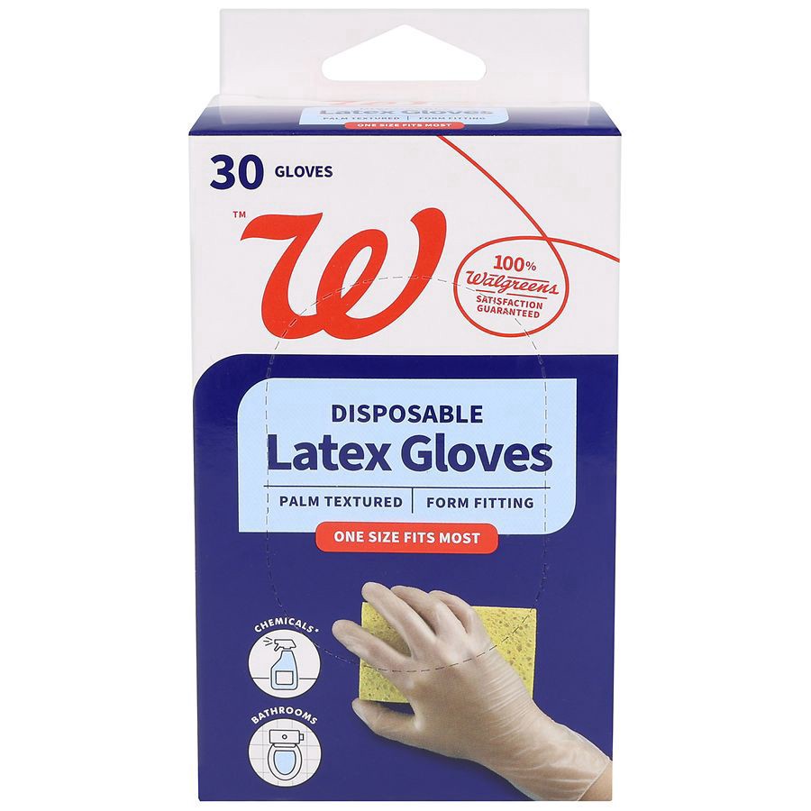 slide 5 of 5, Walgreens Disposable Latex Gloves One Size Fits Most, 30 ct