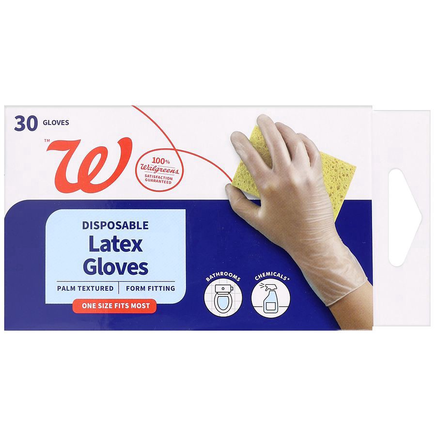 slide 2 of 5, Walgreens Disposable Latex Gloves One Size Fits Most, 30 ct