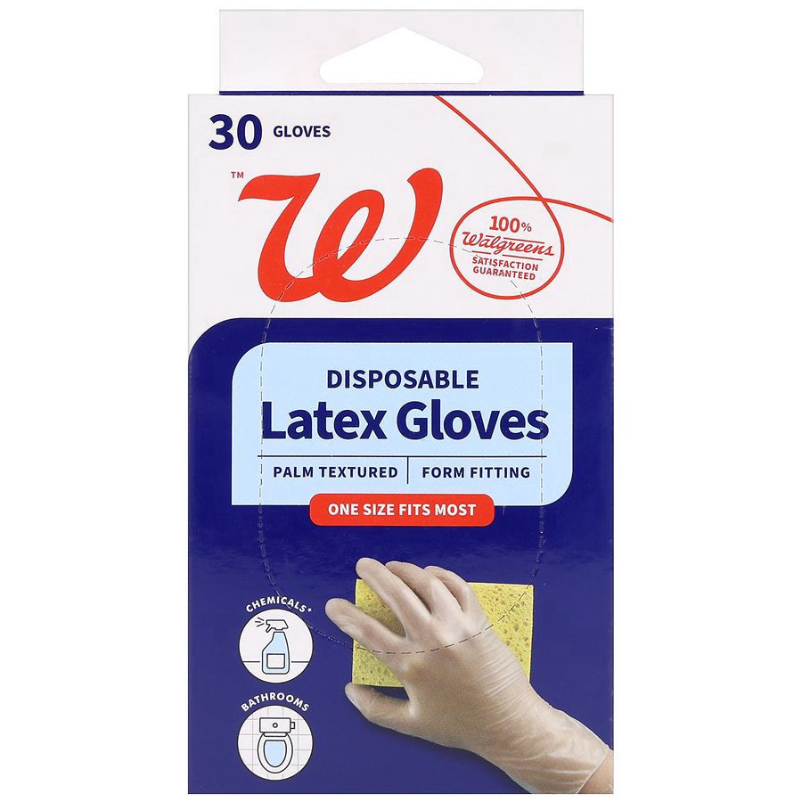 slide 1 of 5, Walgreens Disposable Latex Gloves One Size Fits Most, 30 ct