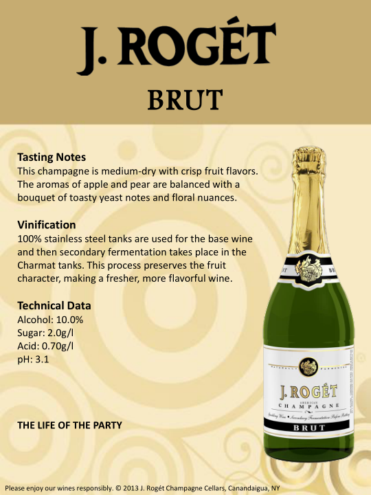 slide 2 of 3, J. Rogét American Champagne Brut White Sparkling Wine, 187 ml