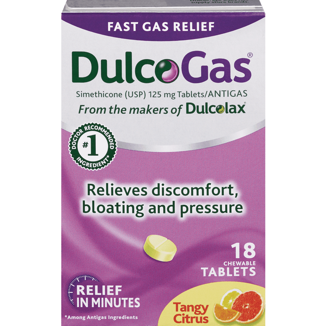 slide 1 of 1, DulcoGas Tangy Citrus Antigas Chewable Tablets, 18 ct