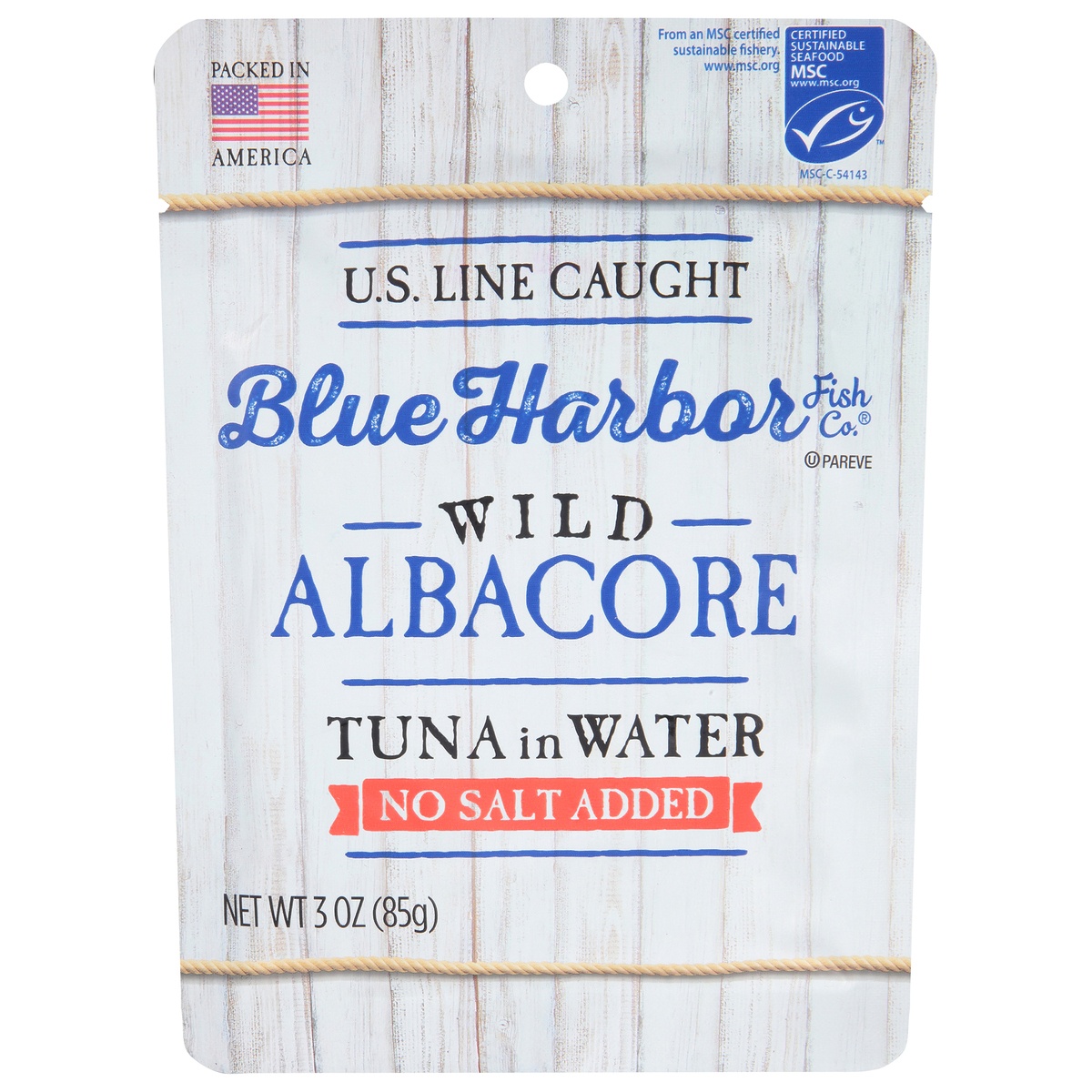 slide 1 of 1, Blue Harbor Fish Co. Wild Albacore Tuna in Water, No Salt Added, 3 oz