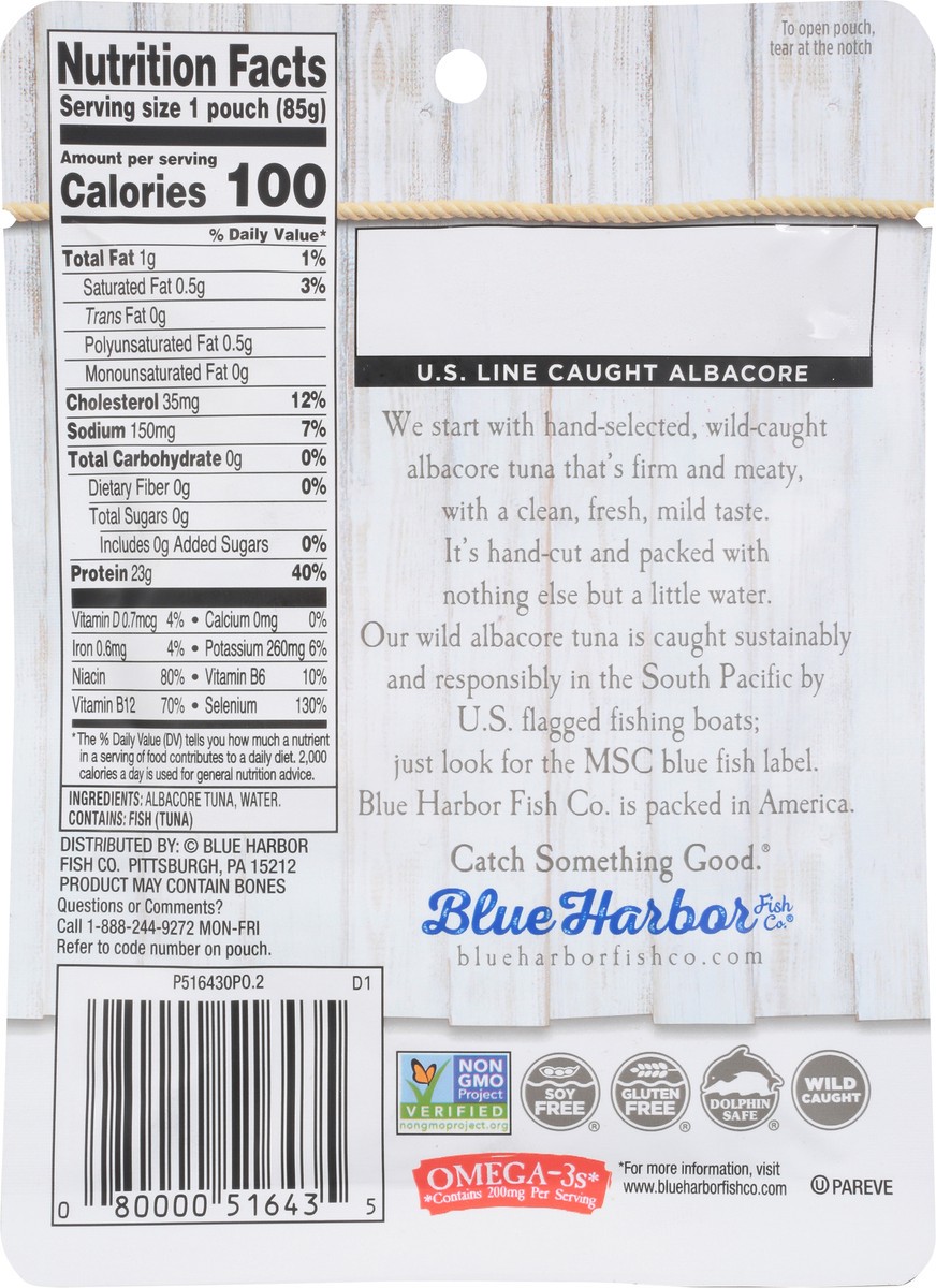 slide 6 of 13, Blue Harbor Fish Co.. Wild Albacore Tuna In Water No Salt Added, 3 oz